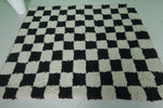 Checkered Moroccan Rug – 5.5 x 5.9 ft Black and White Handmade Wool Rug