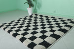 Checkered Moroccan Rug – 5.5 x 5.9 ft Black and White Handmade Wool Rug