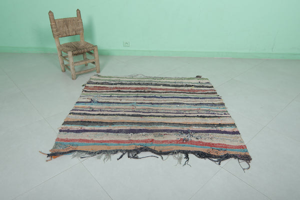 Moroccan handmade berber boucherouite rug – 4.1 x 3.8 FT | Unique striped decor