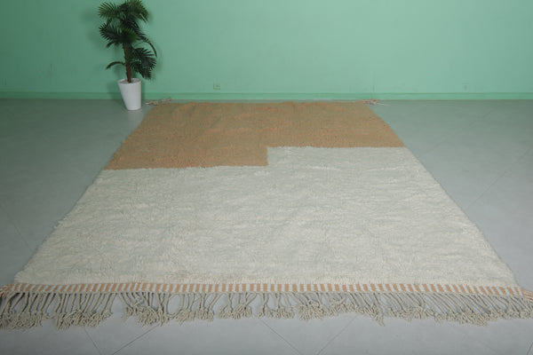 Handmade Moroccan rug 8 ft x 10 ft | two-tone earthy design with fringed edges