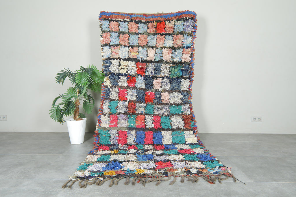 colored Moroccan boucherouite rug - 4.2 ft x 8.7 ft