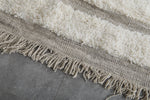 Handmade Moroccan Rug 7 X 8.7 FT - Beige and White Striped Pattern