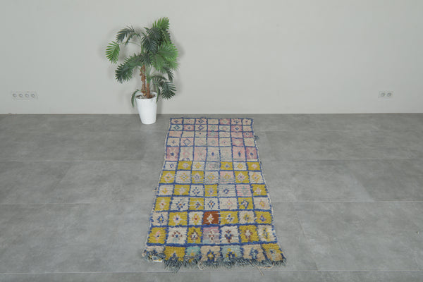 Vintage berber grid runner – 2.6 x 6.6 ft pastel Moroccan patchwork rug