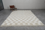 Checkered Moroccan Rug 7.9 X 9.8 FT - Beige and White Pattern