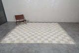 Checkered Moroccan Rug 7.9 X 9.8 FT - Beige and White Pattern