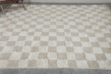 Checkered Moroccan Rug 7.9 X 9.8 FT - Beige and White Pattern