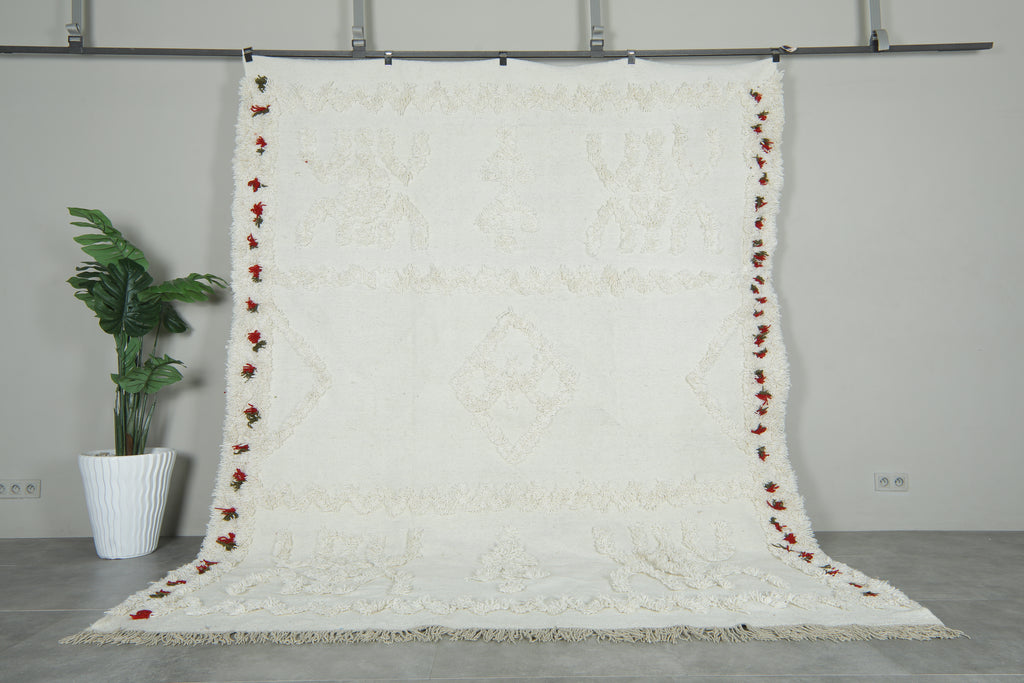 Handmade Moroccan Kilim Rug – White Wool  - Custom Rug
