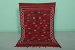 Red Vintage Handwoven Kilim – 3.1 FT x 4.6 FT | Traditional Moroccan Rug