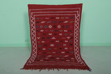 Red Vintage Handwoven Kilim – 3.1 FT x 4.6 FT | Traditional Moroccan Rug