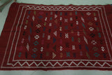 Red Vintage Handwoven Kilim – 3.1 FT x 4.6 FT | Traditional Moroccan Rug