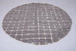 Custom Moroccan Round Rug - Handmade Grey Grid Wool Carpet