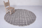 Custom Moroccan Round Rug - Handmade Grey Grid Wool Carpet