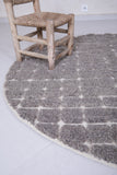 Custom Moroccan Round Rug - Handmade Grey Grid Wool Carpet