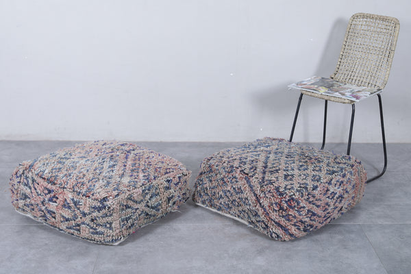 Two Moroccan Vintage Ottoman Poufs | Handwoven with Geometric Tribal Motifs