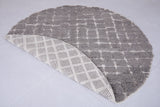 Custom Moroccan Round Rug - Handmade Grey Grid Wool Carpet