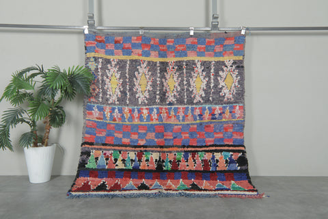 Tribal Stripe Boucherouite Rug – 4.6 x 5.2 ft Vintage Moroccan rug