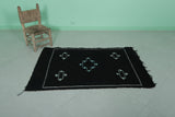 Black moroccan handwoven kilim 3 FT X 4.8 FT