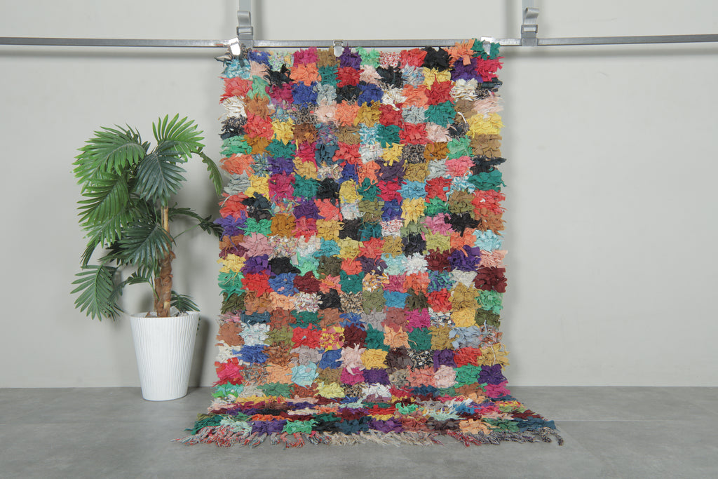 Wild Bloom Boucherouite Rug – 3.5 x 5.8 ft Vintage Moroccan Shag Patchwork