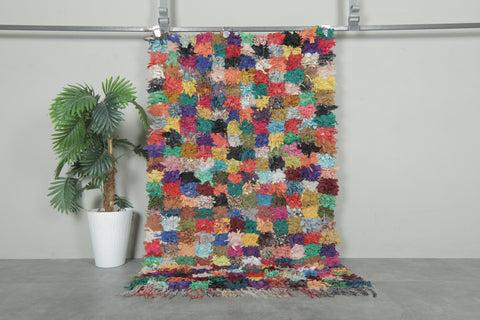 Wild Bloom Boucherouite Rug – 3.5 x 5.8 ft Vintage Moroccan Shag Patchwork