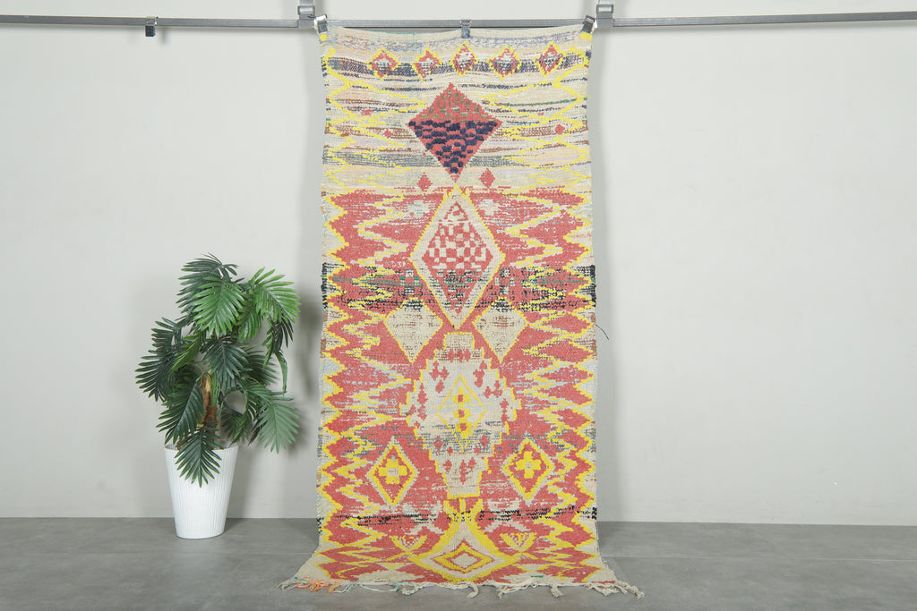 Colorful Moroccan geometric runner rug - 3.2 ft x 7.4 ft
