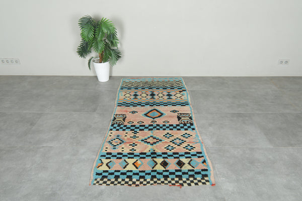 Colorful vibrant handwoven Moroccan runner rug - 3 ft x 6.7 ft
