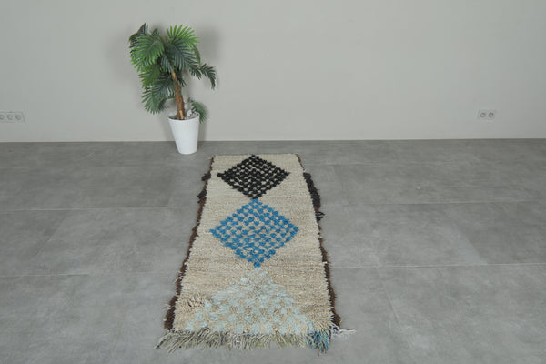 Blue & black diamond runner – 2.4 x 5.7 ft Moroccan wool hallway rug