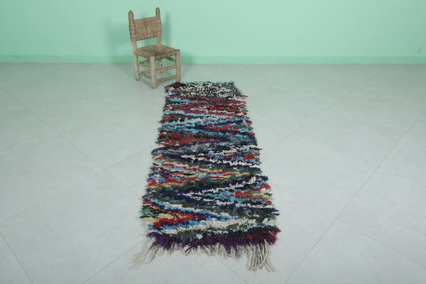 Handwoven Moroccan rug 2.2 x 6.3 FT | Multicolor abstract design | Wool accent