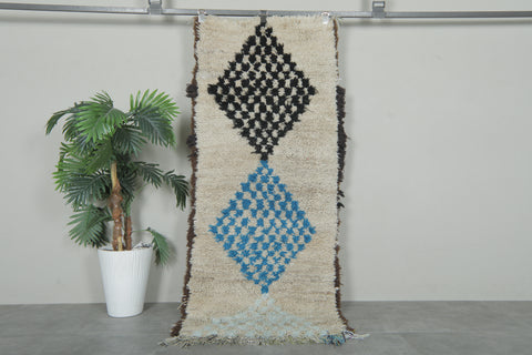 Blue & Black Diamond Runner – 2.4 x 5.7 ft Moroccan Wool Hallway Rug
