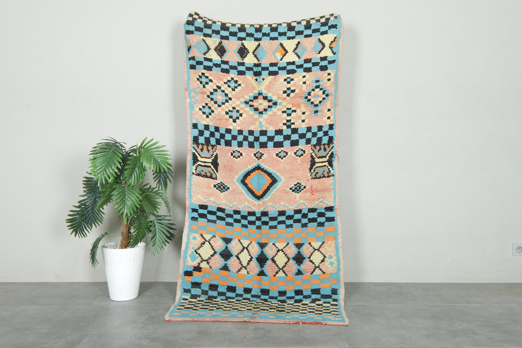 Colorful vibrant handwoven Moroccan runner rug - 3 ft x 6.7 ft