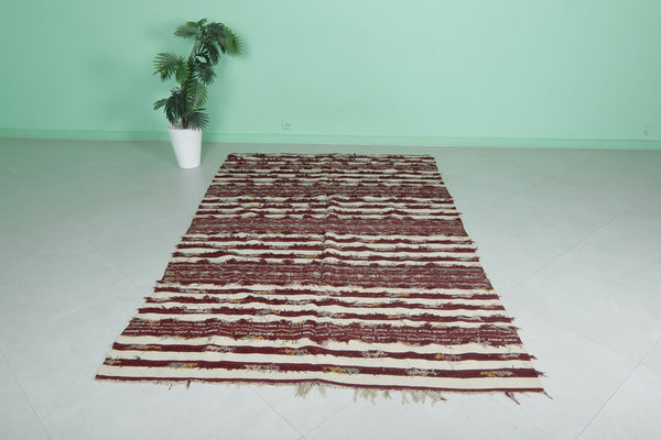 Traditional Moroccan handwoven kilim rug – 5.3 FT X 8.8 FT | Red & cream stripes