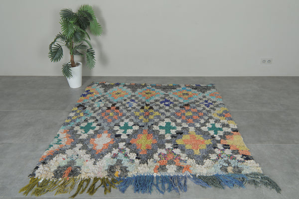 Pixel bloom vintage Moroccan rug – 5.7 x 5.9 ft colorful checkered shag rug