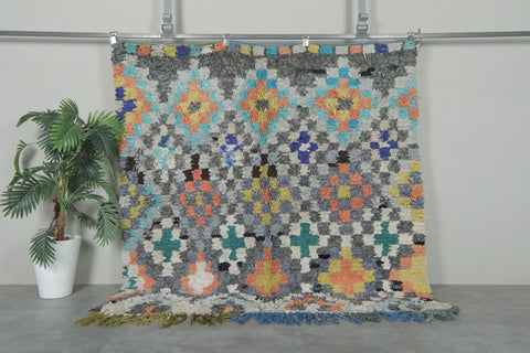 Pixel Bloom Vintage Moroccan Rug – 5.7 x 5.9 ft Colorful Checkered Shag rug