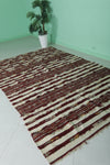 Traditional Moroccan Handwoven Kilim Rug – 5.3 FT X 8.8 FT | Red & Cream Stripes