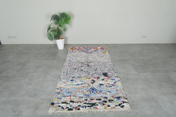 Moroccan boucherouite rug - Lavender base with multicolor accents - 3.6 ft x 7.2 ft