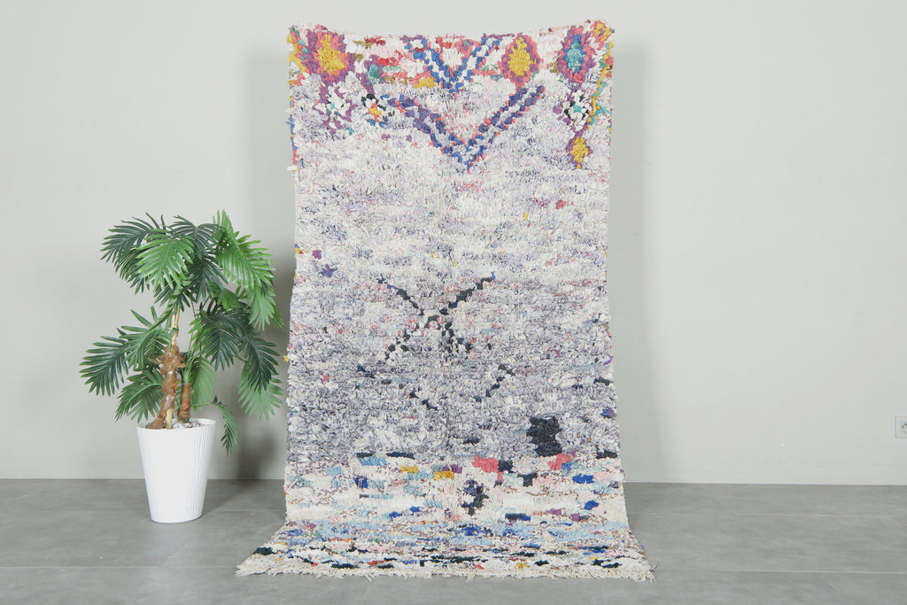 Moroccan boucherouite rug - Lavender base with multicolor accents - 3.6 ft x 7.2 ft