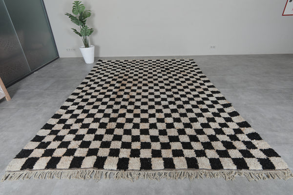 Black & White Checkerboard Moroccan Rug - 9x12 ft Handwoven Wool Area Carpet