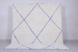 White wool Custom Blue patterned Moroccan rug