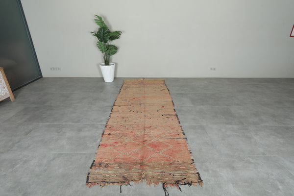 Vintage Moroccan runner rug with faded peach base - 3.5 ft x 10.2 ft