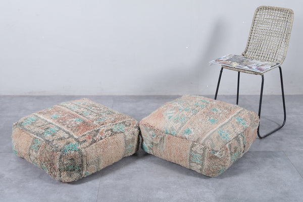 Two Moroccan vintage ottoman poufs | Handwoven with bold tribal motifs
