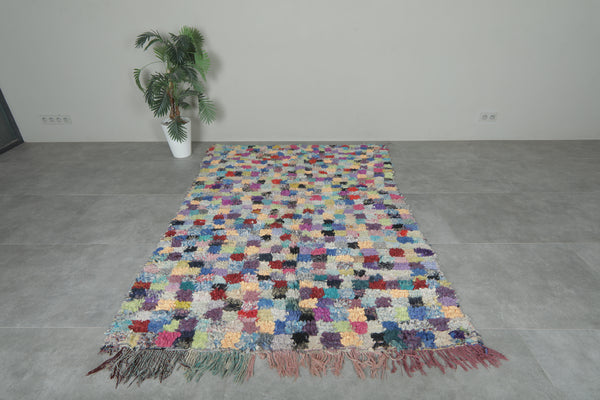 Confetti Squares Boucherouite Rug – 5.1 x 7.5 ft Vintage Moroccan Color Grid
