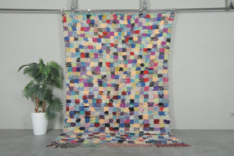 Confetti Squares Boucherouite Rug – 5.1 x 7.5 ft Vintage Moroccan Color Grid