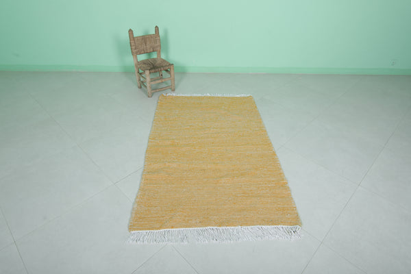 Moroccan rug – Vibrant yellow with minimalist weave | 3.4 FT x 5.3 FT