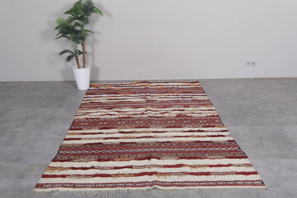 Handmade Moroccan Rug – 5.3 x 8.3 Feet | Striped Red & White Design