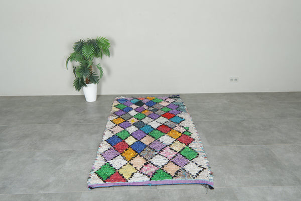 Boucherouite Moroccan rug with geometric diamond design - 3.6 ft x 6.8 ft