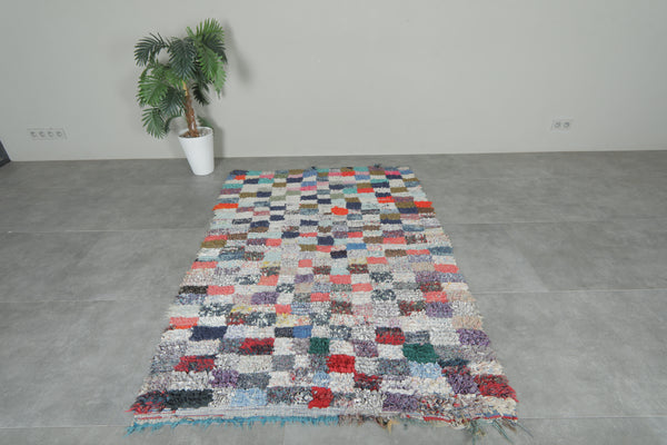 Colorful Moroccan Boucherouite Rug – 4.3 x 6.7 Feet Handwoven Shag Carpet