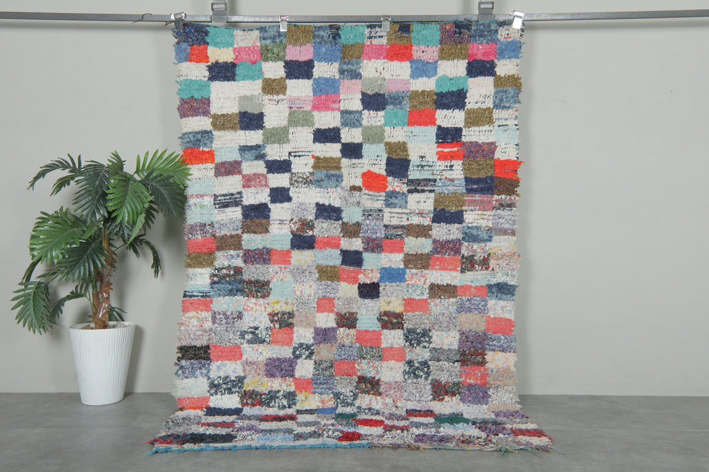 Colorful Moroccan Boucherouite Rug – 4.3 x 6.7 Feet Handwoven Shag Carpet