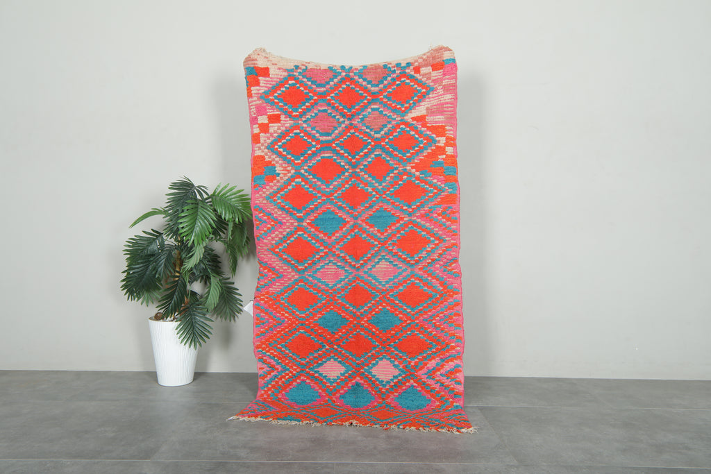 Vibrant vintage Moroccan rug with diamond motifs - 2.9 ft x 5.7 ft