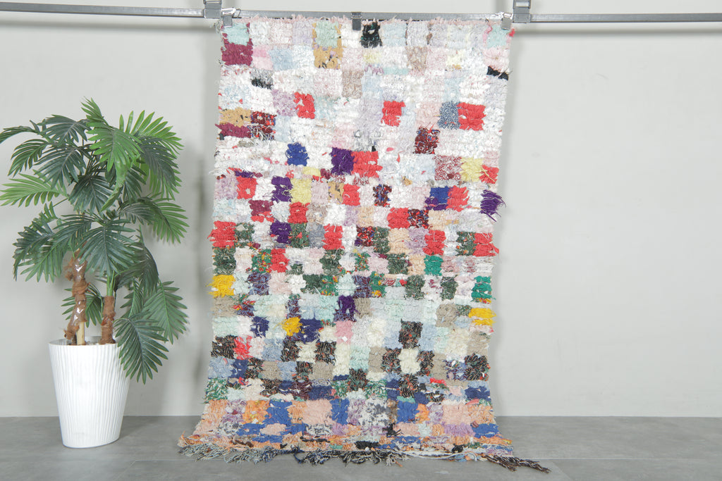 Playful mosaic Moroccan shag rug – 3.2 x 5.4 ft