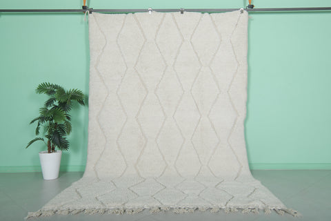 6.5 X 9.7 FT Moroccan Rug - Ivory Handwoven Wool Rug with Diamond Pattern and Tassels