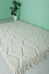 6.5 X 9.7 FT Moroccan Rug - Ivory Handwoven Wool Rug with Diamond Pattern and Tassels